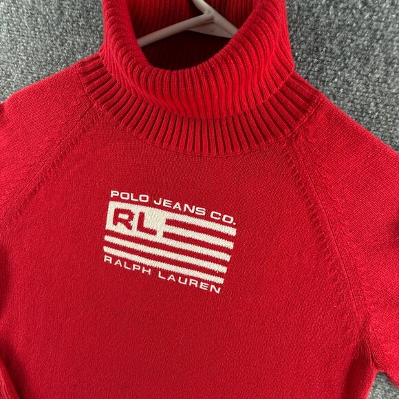 Ralph Lauren Polo Jeans Women Flag Sweater Red XL Turtleneck Knit Pullover USA - Picture 3 of 16